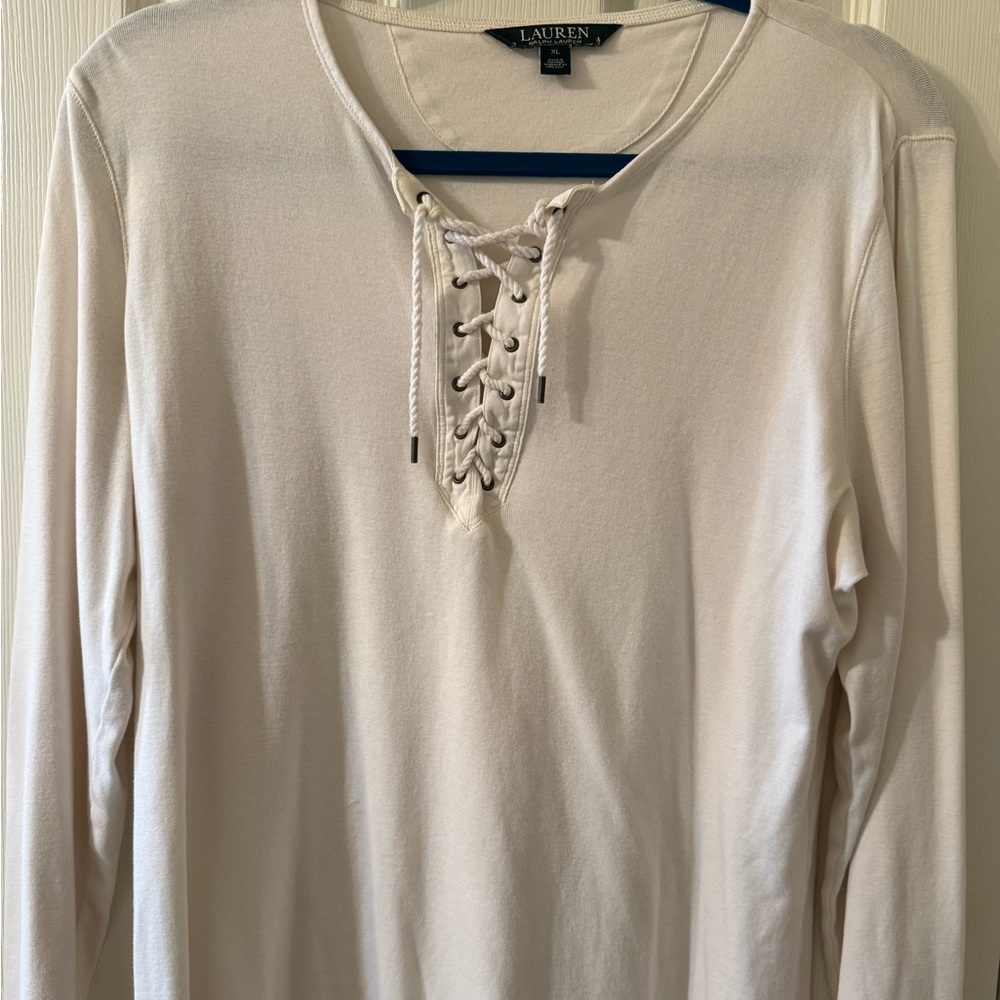 Ralph Lauren White Lace-Up Long Sleeve Top